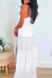 White Sexy Solid Color Backless Flower Shape Halter Long Dresses