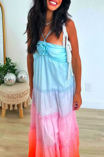 Colour Sexy Solid Color Backless Flower Shape Halter Long Dresses