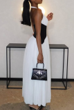 White Elegant Solid Color Backless Contrast Halter Long Dresses