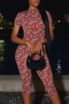 Red Sexy Print Backless O Neck Skinny Jumpsuits