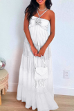 White Sexy Solid Color Backless Flower Shape Halter Long Dresses