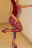 Rose Red Sexy Stripe Halter Skinny Jumpsuits