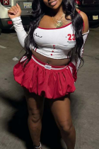 Red Sexy Letters Hollow Out Asymmetrical Collar Long Sleeve Two Pieces