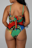 Green Sexy Print Strap Design Swimwears