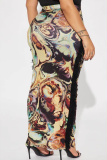 Black Casual Print Fringed Trim Regular Mid Waist Straight Full Print Bottoms
