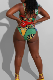 Green Sexy Print Strap Design Swimwears