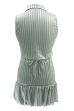 Yellow Sexy Stripe Buckle Turndown Collar Sleeveless Two Pieces