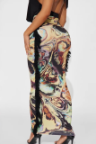 Black Casual Print Fringed Trim Regular Mid Waist Straight Full Print Bottoms