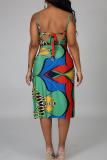 Green Sexy Print Strap Design Swimwears