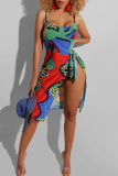 Green Sexy Print Strap Design Swimwears