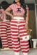 Red Casual Stripe Letters Draw String Contrast O Neck Short Sleeve Two Pieces