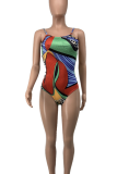 Green Sexy Print Strap Design Swimwears
