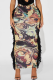 Black Casual Print Fringed Trim Regular Mid Waist Straight Full Print Bottoms