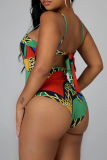 Green Sexy Print Strap Design Swimwears