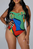 Green Sexy Print Strap Design Swimwears
