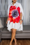Pink Casual Print Buckle Turndown Collar Shirt Dresses