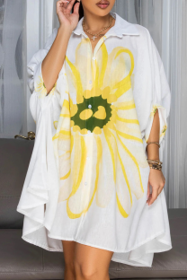Yellow Casual Print Buckle Turndown Collar Shirt Dresses