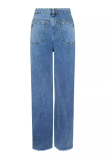 Blue Sexy Solid Color Ripped Mid Waist Loose Denim Jeans