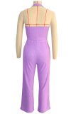 Purple Casual Solid Color Buckle Halter Sleeveless Two Pieces