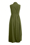 Army Green Casual Solid Color Pocket Buckle Turndown Collar Sleeveless Dresses
