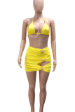 White Sexy Solid Color Hollow Out 3 Piece Sets