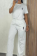 White Casual Letters Draw String O Neck Short Sleeve Two Pieces