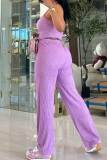 Purple Casual Solid Color Buckle Halter Sleeveless Two Pieces