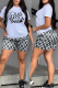 White Casual Letters Patchwork O Neck Short Sleeve Two Pieces