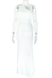 Black Elegant Solid Color Hollow Out O Neck Long Dresses