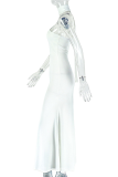 Black Elegant Solid Color Hollow Out O Neck Long Dresses