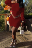 Red Sexy Solid Patchwork Half A Turtleneck Long Sleeve Two Pieces