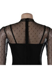 Black Network Sexy Patchwork Solid Hip skirt Long Sleeve Two-Piece Dress