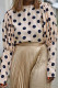 Apricot O Neck Puff sleeve Dot Patchwork Print asymmetrical Tops