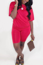Red Milk Silk Fashion Active Patchwork Solid Two Piece Suits Straight Short Sleeve Two Pieces