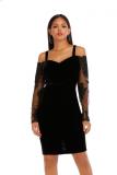 Black Fashion adult Sexy Spaghetti Strap Long Sleeves V Neck Step Skirt Knee-Length Patchwork So