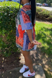 Multi-color Casual Print Patchwork Turndown Collar Shirt Dress Dresses