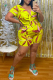 Yellow Sexy Print Patchwork V Neck Plus Size Jumpsuits