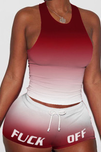 Red Fashion Active Letter Two Piece Suits pencil Sleeveless Two Pieces