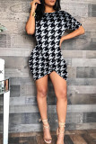 Colour Fashion Casual Print Asymmetrical O Neck Short Sleeve Dress