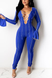 Black Fashion Sexy Solid Patchwork V Neck Skinny Jumpsuits