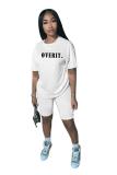 Black Fashion adult Active Letter Print Two Piece Suits Patchwork Straight Short Sleeve Two-Pie