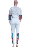 Apricot Casual Camouflage Print Two Piece Suits Patchwork pencil Long Sleeve