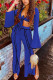 Blue Fashion Casual Adult Milk Fiber Patchwork Solid Patchwork V Neck Long Sleeve Flare Sleeve Short Two Pieces