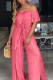 Pink Fashion Casual adult Ma'am One word collar Patchwork Solid asymmetrical Two Piece Suits Stitching Plus Size