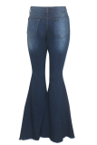 Dark Blue Casual Solid Ripped Mid Waist Boot Cut Denim Jeans