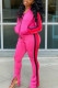 rose red Casual Twilled Satin Print Zipper Collar Long Sleeve Regular Sleeve Regular Two Pieces