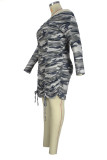 Camouflage Sexy Print Patchwork Bateau Neck Pencil Skirt Plus Size 
