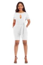 White Sexy Fashion bandage Patchwork Solid Hollow Short Sleeve O Neck 