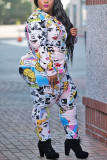Multicolor Casual Print Turndown Collar Plus Size 