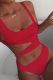 Red Sexy Print Hollowed Out Patchwork Swimwears